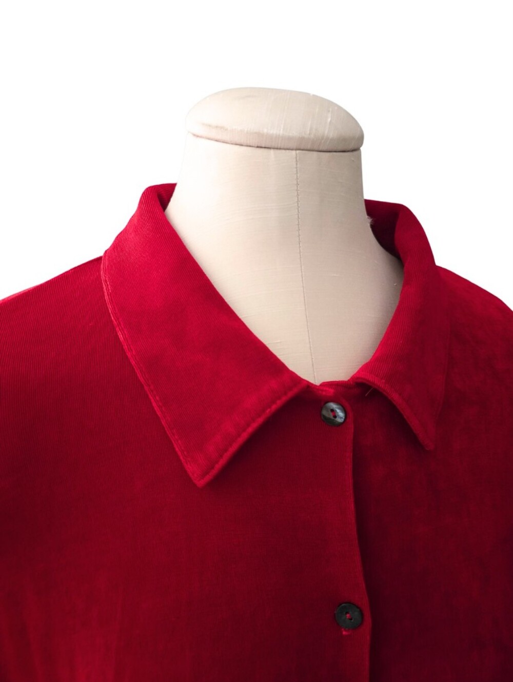 Coldwater Creek Red Velvet Button Front Blouse Tunic Shirt XL Stretch Holiday - Picture 3 of 4